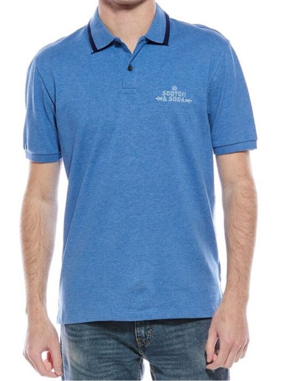 Scotch & Soda Small Shirt Pique Short Sleeve Polo Heather Blue 100% cotton NWT